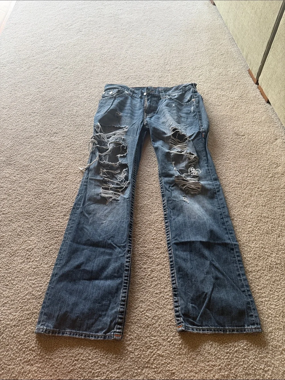 Vintage 00’s True Religion Men's Ripped Indigo Blue Bootcut Jeans